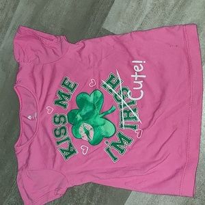 Toddler Girls Pink St. Patrick’s Day Shirt “Kiss Me I’m Cute” Shamrock Graphic T